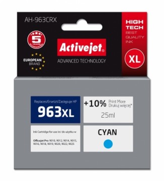 Activejet AH-963CRX Ink (replacement for HP 963XL 3JA27AE; Premium; 1760 pages; 25 ml, cyan)