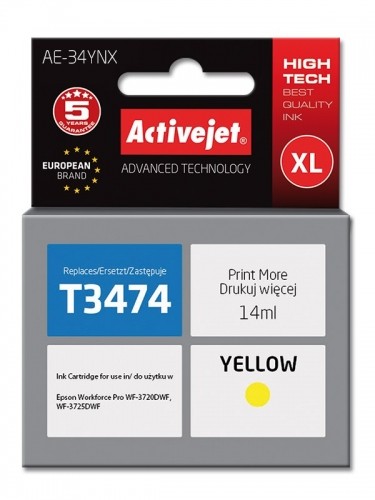 Activejet AE-34YNX Ink Cartridge (replacement for Epson 34XL T3474; Supreme; 14 ml; yellow) image 1