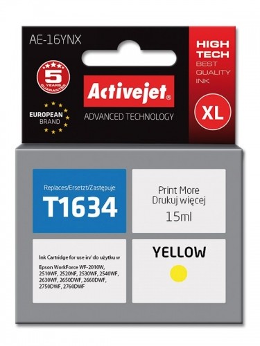 Activejet AE-16YNX Ink cartridge (replacement for Epson 16XL T1634; Supreme; 15 ml; yellow) image 1