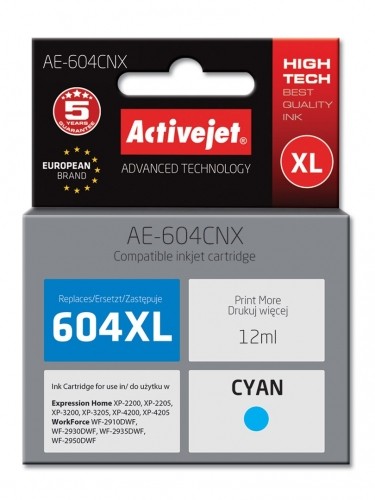 Activejet AE-604CNX printer ink for Epson (replacement Epson 604XL C13T10H24010) yield 350 pages; 12 ml; Supreme; Cyan image 1