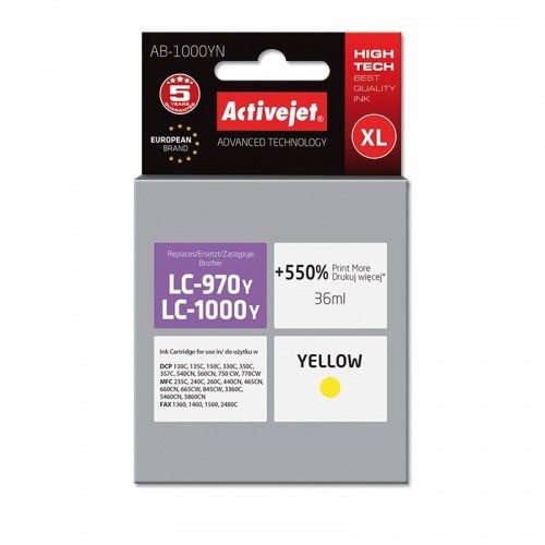 Activejet AB-1000YN ink (replacement for Brother LC1000/LC970Y; 36 ml; yellow) image 1