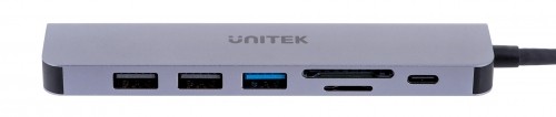 UNITEK HUB USB-C H1118A; USB-A x3, USB-C, HDMI, SD, microSD image 2