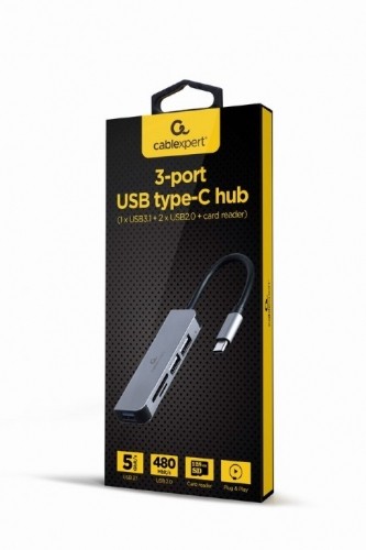 Gembird UHB-CM-CRU3P1U2P2-01 USB Type-C 3-port USB hub (USB3.1 + USB 2.0) with card reader image 2