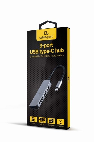 Gembird UHB-CM-CRU3P1U2P2-01 USB Type-C 3-port USB hub (USB3.1 + USB 2.0) with card reader image 4