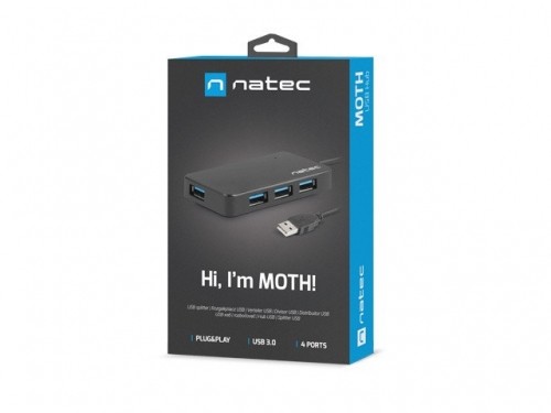 NATEC Hub USB 3.0 Moth (4 ports, black) image 2
