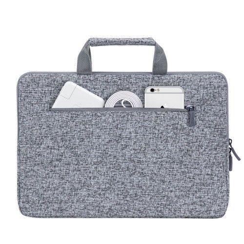 RIVACASE Anvik 13.3" Laptop sleeve, light grey, with handle, waterproof material, plush interior, back pocket for smartphone, business cards, accessories image 4