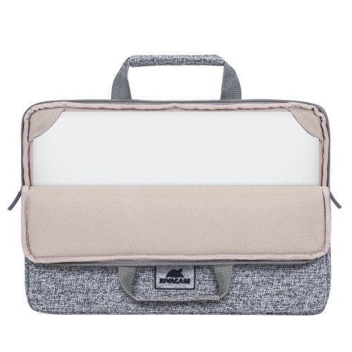 RIVACASE Anvik 13.3" Laptop sleeve, light grey, with handle, waterproof material, plush interior, back pocket for smartphone, business cards, accessories image 5