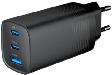Lādētājs Gembird 3-port 65W GaN USB PowerDelivery fast Charger Black