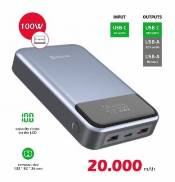 Swissten Power Bank Ārējas uzlādes baterija Datoram 20 000 mAh 100W