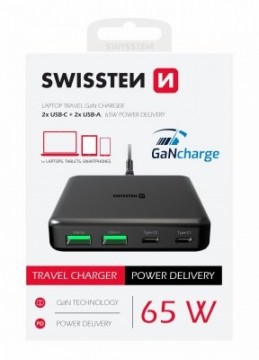 Swissten Desktop GaN Charger Adaperis 2x USB-C |  2x USB | 65W