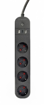 Gembird TSL-PS-S4U-01 Smart power strip 4 AC outlet(s) Type E 1.5 m 3 3680 W Black