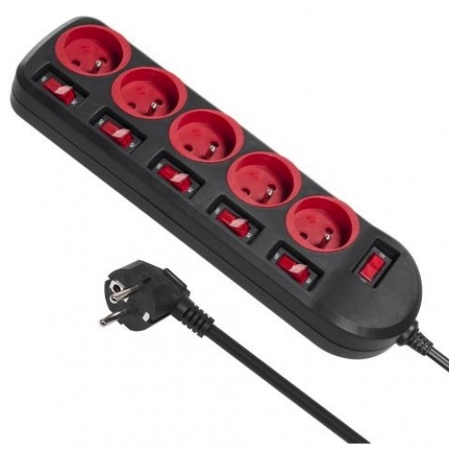Maclean MCE204 power extension 1.5 m 5 AC outlet(s) Indoor Black, Red image 1