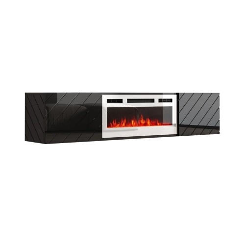 Cama Meble RTV LUXE cabinet 182.6x34.5x37.5 black/black gloss + white fireplace image 1