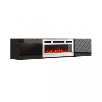 Cama Meble RTV LUXE cabinet 182.6x34.5x37.5 black/black gloss + white fireplace