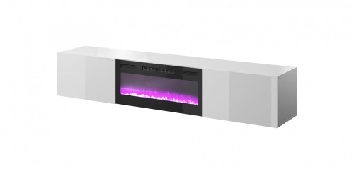 Cama Meble RTV cabinet SLIDE 200K with electric fireplace 200x40x37 cm all in gloss white image 1
