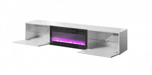 Cama Meble RTV cabinet SLIDE 200K with electric fireplace 200x40x37 cm all in gloss white image 2