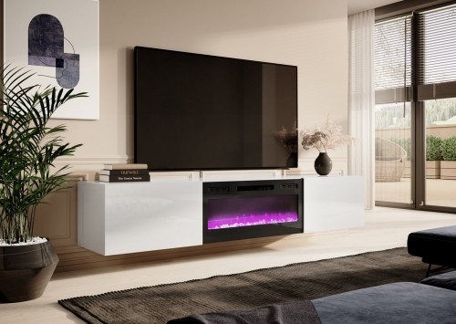 Cama Meble RTV cabinet SLIDE 200K with electric fireplace 200x40x37 cm all in gloss white image 3
