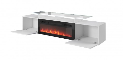 Cama Meble RTV cabinet ROVA with electric fireplace 190x37x48 white/gloss white image 2