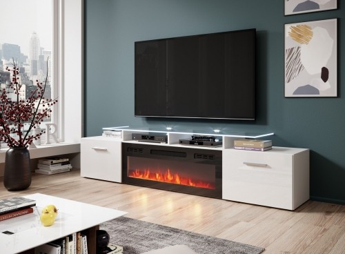 Cama Meble RTV cabinet ROVA with electric fireplace 190x37x48 white/gloss white image 3