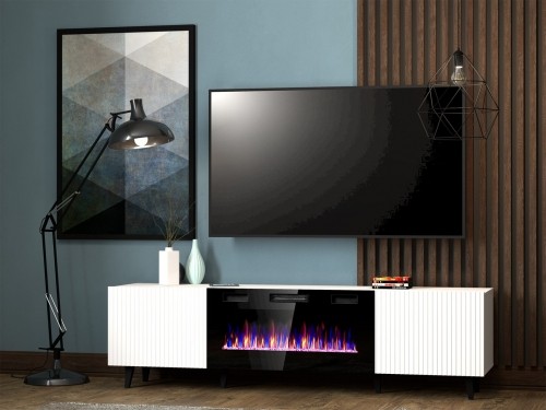 Cama Meble RTV cabinet PAFOS EF with electric fireplace 180x42x49 cm white matt image 3