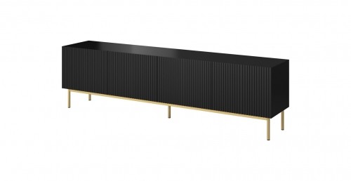 Cama Meble PAFOS RTV cabinet on golden steel frame 200x40x60 cm matte black image 1
