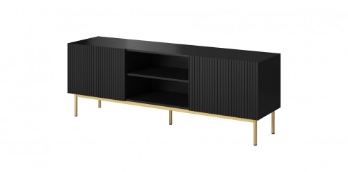 Cama Meble PAFOS RTV cabinet on golden steel frame 150x40x60 cm matte black image 1