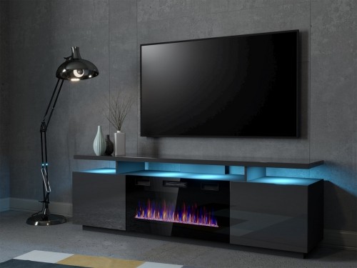 Cama Meble RTV EVA cabinet with electric fireplace 180x40x52 cm graphite/glossy graphite image 2