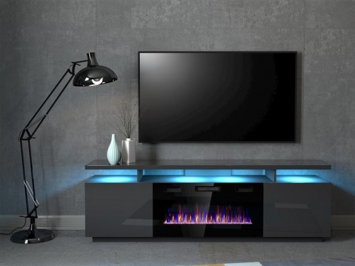 Cama Meble RTV EVA cabinet with electric fireplace 180x40x52 cm graphite/glossy graphite image 3