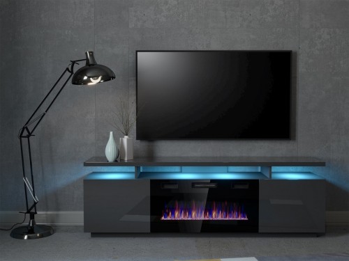 Cama Meble RTV EVA cabinet with electric fireplace 180x40x52 cm graphite/glossy graphite image 4