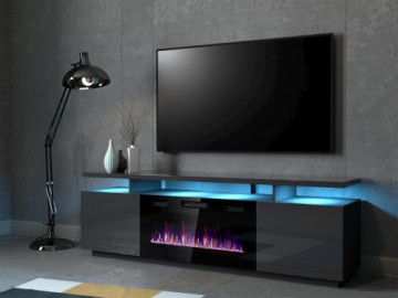 Cama Meble RTV EVA cabinet with electric fireplace 180x40x52 cm graphite/glossy graphite
