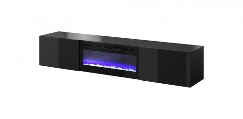 Cama Meble RTV cabinet SLIDE 200K with electric fireplace 200x40x37 cm all in gloss black image 1