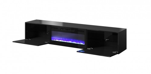Cama Meble RTV cabinet SLIDE 200K with electric fireplace 200x40x37 cm all in gloss black image 2