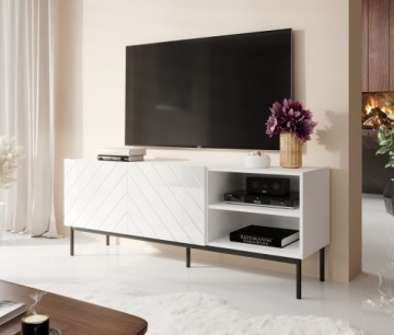 Cama Meble ABETO RTV cabinet on black steel frame 150x42x60 cm white/gloss white