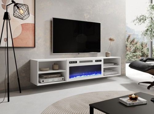 Cama Meble RTV cabinet POLO 180x33x39 white + fireplace white image 3