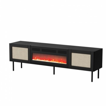 Cama Meble RTV cabinet JUTA + fireplace 180x39.5x55.5 black + linol calabria