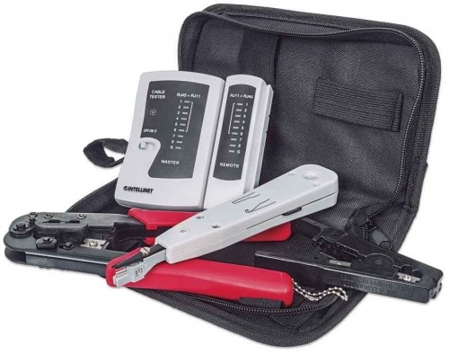 Intellinet 4-Piece Network Tool Kit, 4 Tool Network Kit Composed of LAN Tester, LSA punch down tool, Crimping Tool and Cut and Stripping tool image 1