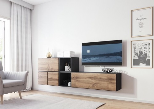 Cama Meble Cama living room furniture set ROCO 9 (RO1+RO3+2xRO6+2xRO5) antracite/wotan oak image 1