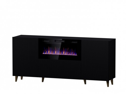 Cama Meble PAFOS chest of drawers with electric fireplace 180x42x82 cm matte black image 1