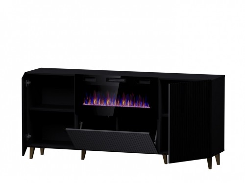 Cama Meble PAFOS chest of drawers with electric fireplace 180x42x82 cm matte black image 2