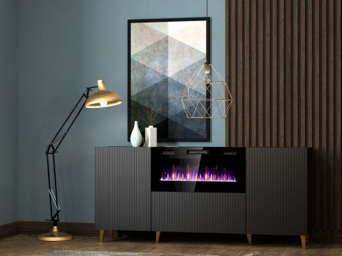 Cama Meble PAFOS chest of drawers with electric fireplace 180x42x82 cm matte black image 3