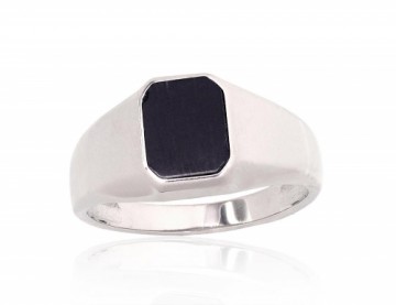 Серебряное кольцо #2101928(PRh-Gr)_ON, Серебро 925°, родий (покрытие), Оникс, Размер: 19.5, 5.3 гр.