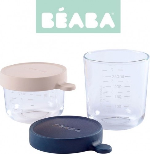 BÉaba Beaba Glass hermetic pink and dark blue container 150 + 250ml image 1