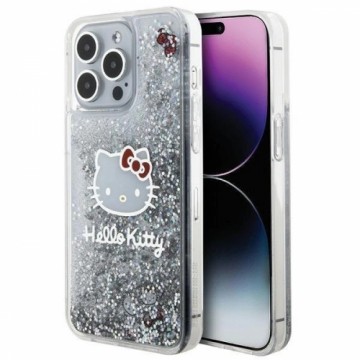 Hello Kitty Liquid Glitter Charms Kitty Head case for iPhone 15 Pro Max - silver