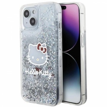 Hello Kitty Liquid Glitter Charms Kitty Head case for iPhone 15 - silver