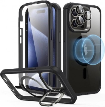 ESR Armor Tough Kickstand Halolock Case with MagSafe for iPhone 15 Pro - Transparent & Black