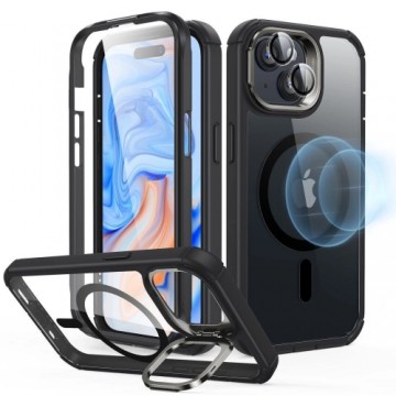 ESR Armor Tough Kickstand Halolock Case with MagSafe for iPhone 15 - Transparent and Black