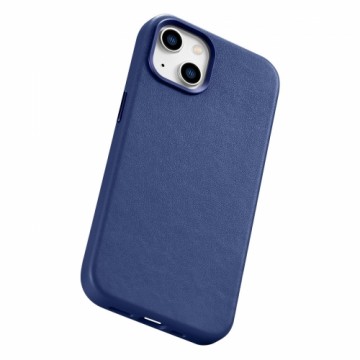 iCarer Case Leather cover for iPhone 14 Plus genuine leather case blue (compatible with MagSafe)