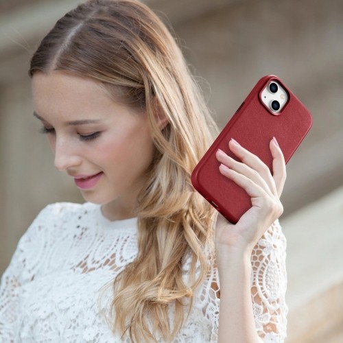 iCarer Case Leather case cover made of natural leather for iPhone 14 Plus red (compatible with MagSafe) image 2