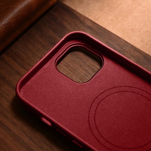iCarer Case Leather case cover made of natural leather for iPhone 14 Plus red (compatible with MagSafe) image 5