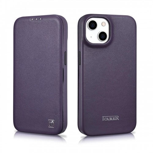 iCarer CE Premium Leather Folio Case iPhone 14 Plus Magnetic Flip Leather Folio Case MagSafe Dark Purple (WMI14220715-DP) image 2